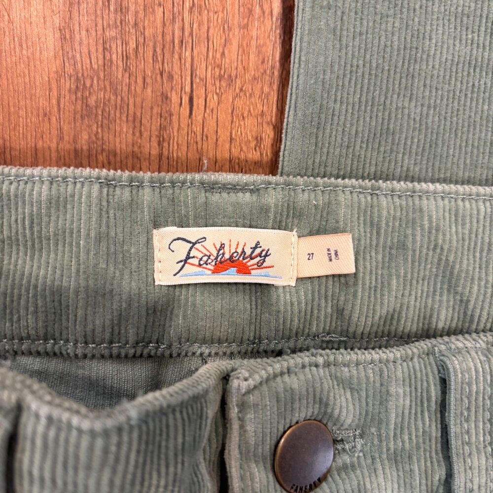Faherty Stretch Terry Cord Patch Pocket Pant Women 27 Sea Moss Green Wide Leg - Picture 3 of 10